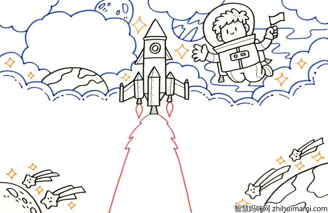 热烈欢迎航天员回家！航天科技手抄报绘画教程-图5