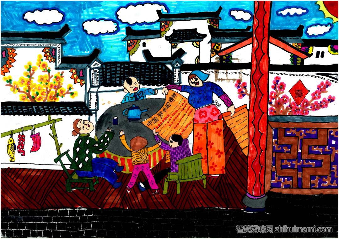 中国梦中国精神儿童手绘画