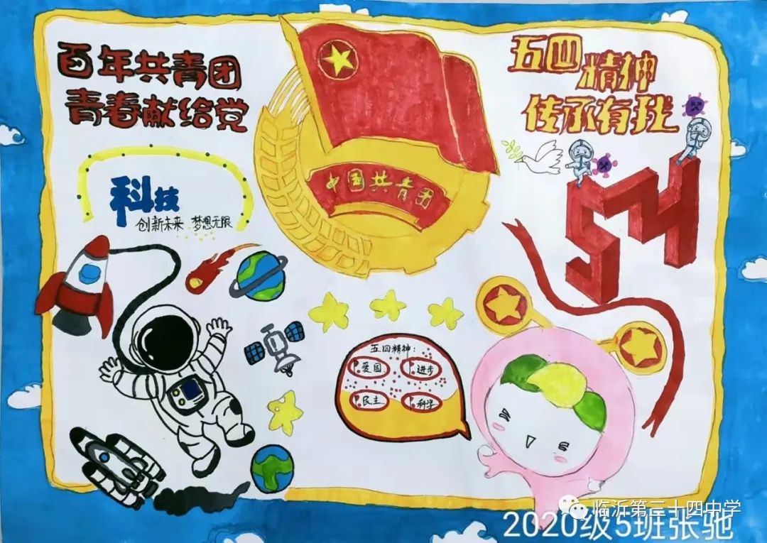 5张喜迎建团百年主题的儿童画-图1