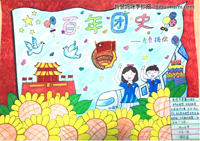 10张关于百年团史一心向党的手抄报-图5