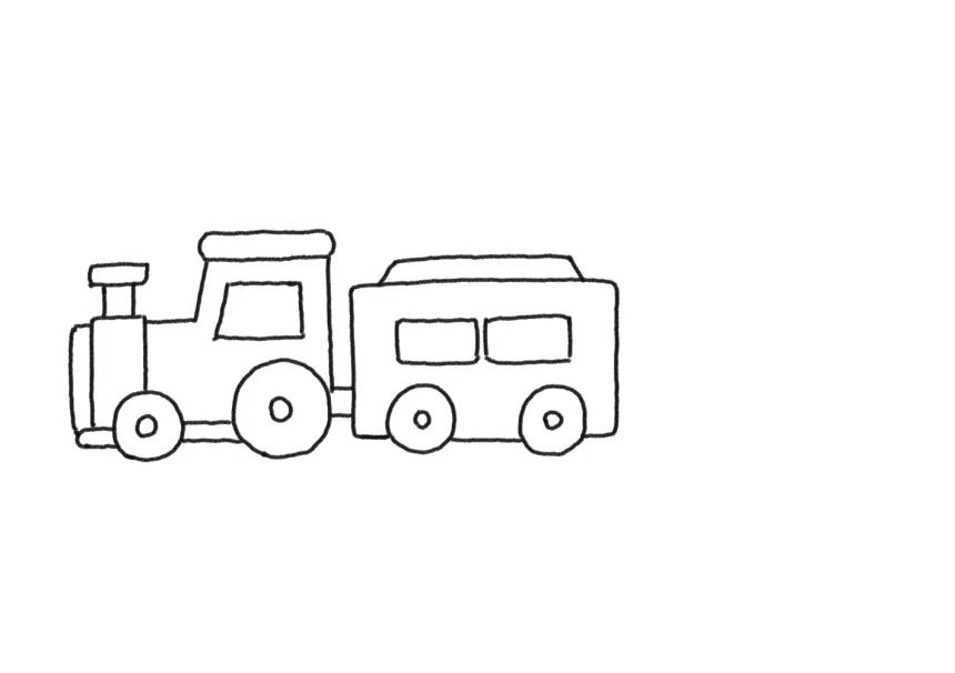 行驶中的小火车简笔画画法步骤-图3