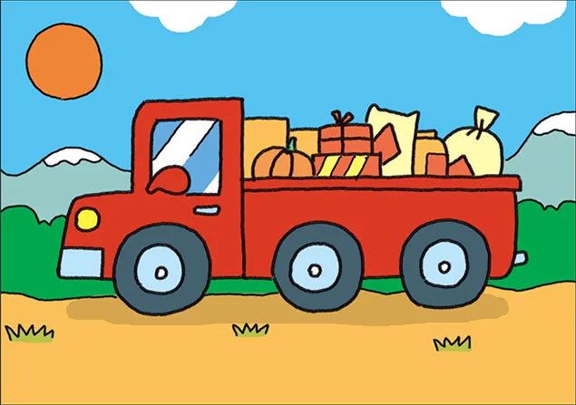满载而归的大货车简笔画画法步骤