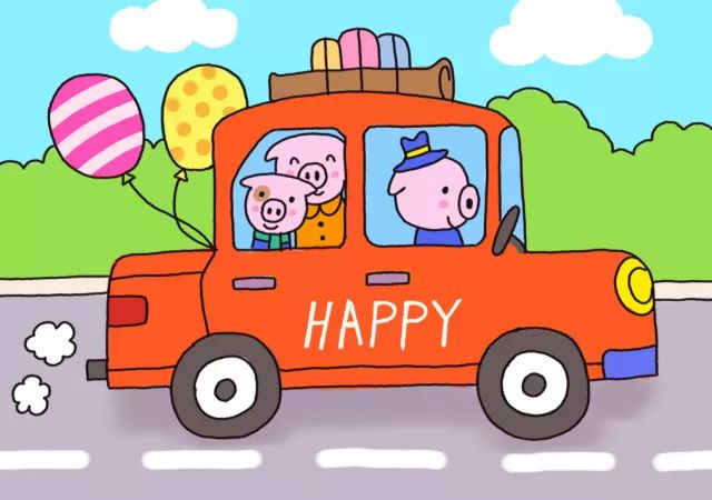 猪猪一家去郊游简笔画