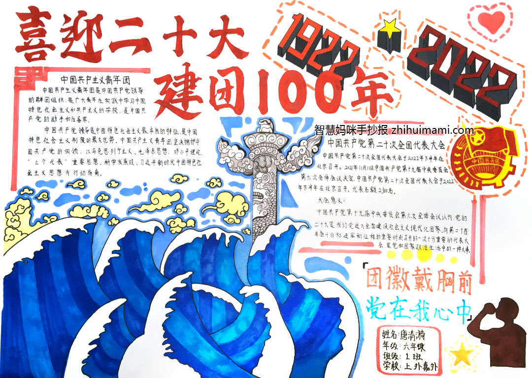 “喜迎二十大 建团100年”手抄报一等奖（13张）-图1