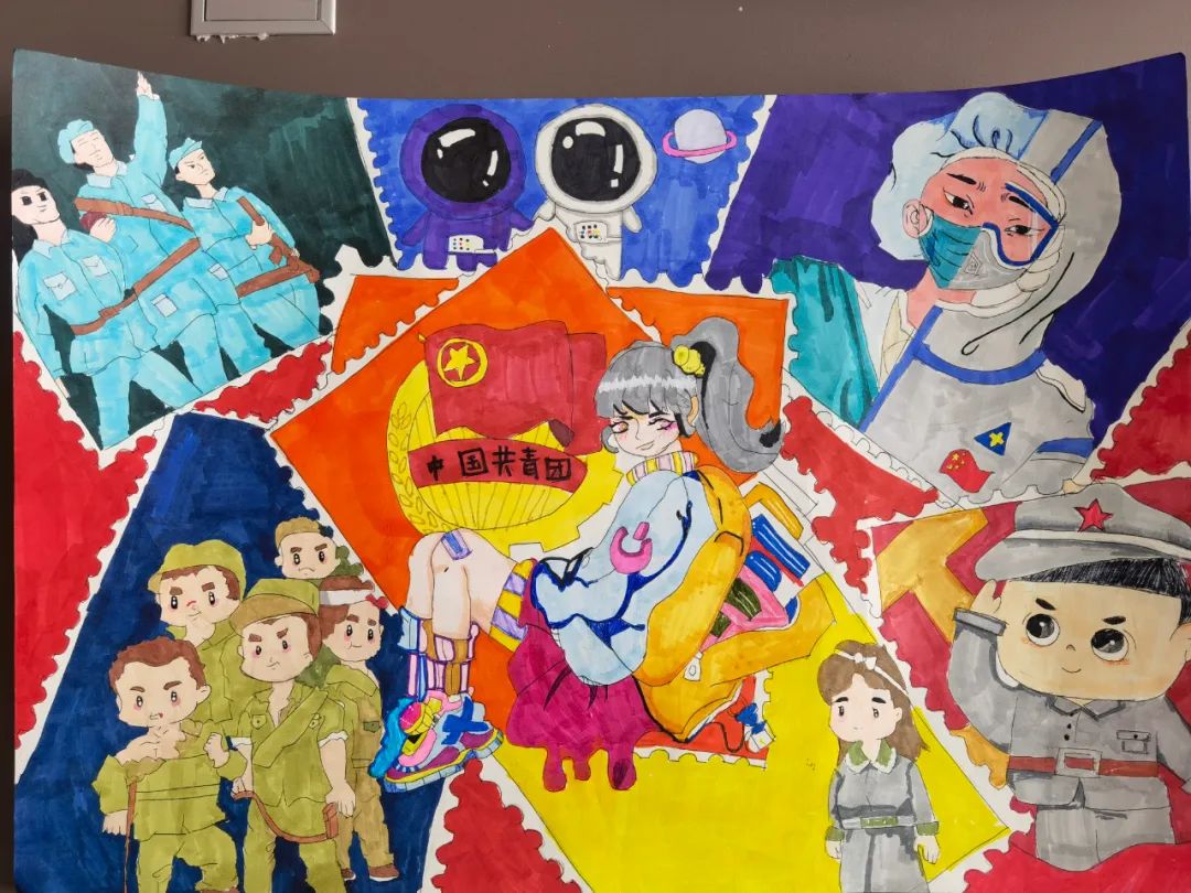 喜迎二十大，庆祝建团百年绘画作品-图4