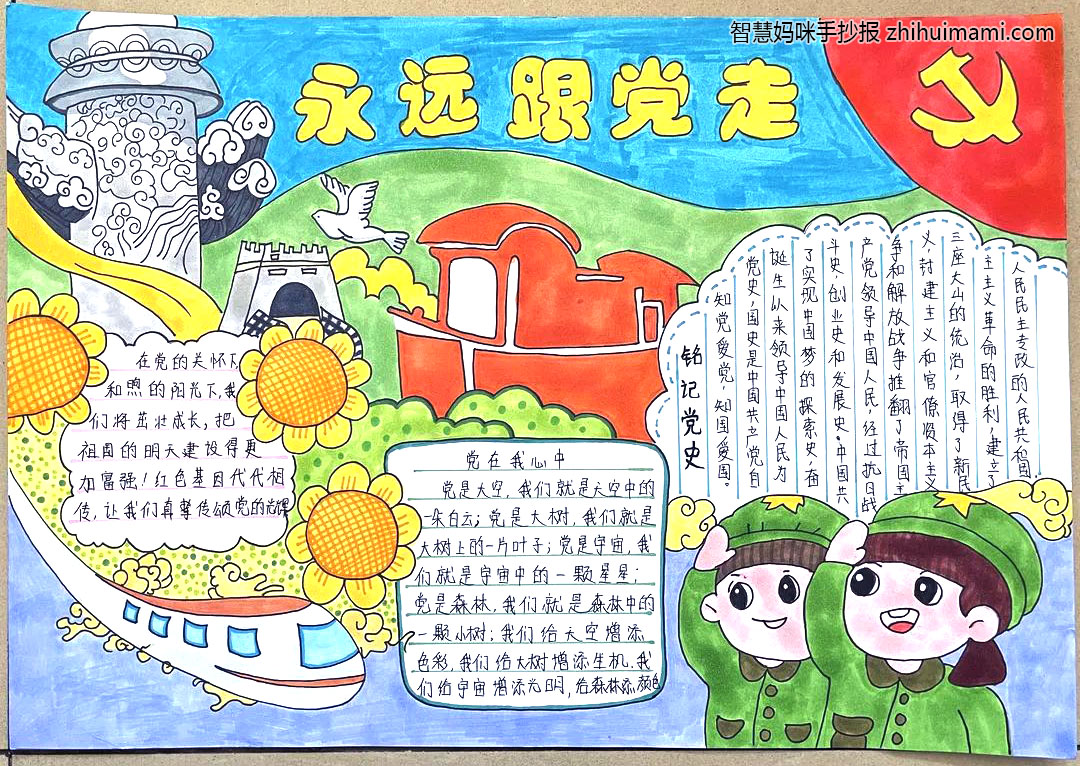 9张漂亮永远跟党走手抄报（一等奖）-图1