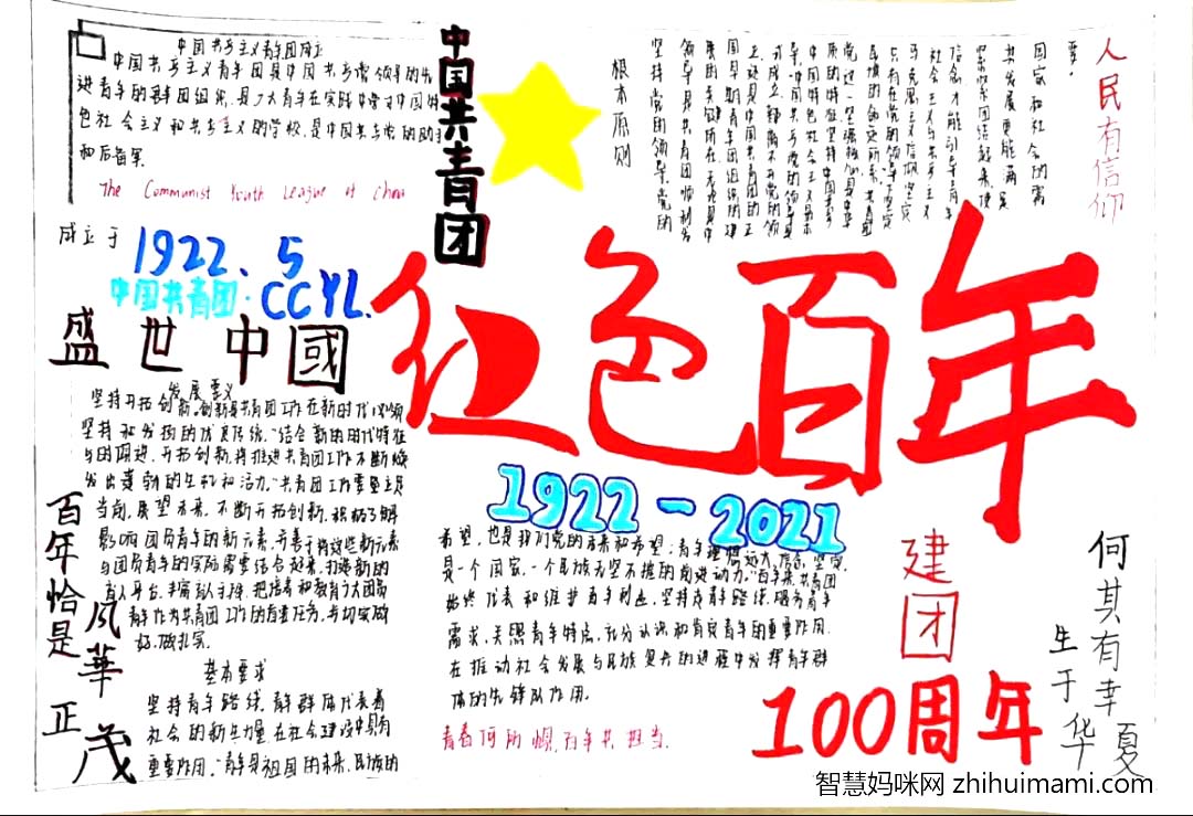“百年团史·青春妙绘”建团100周年手抄报（9张）-图1