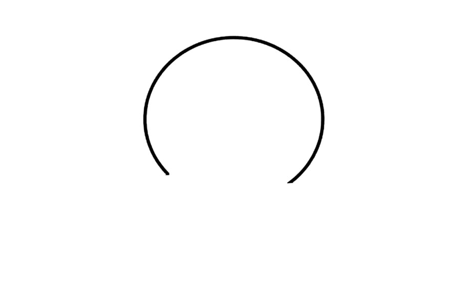 步骤1：先画一个缺口的圆形，作为章鱼的头部。
