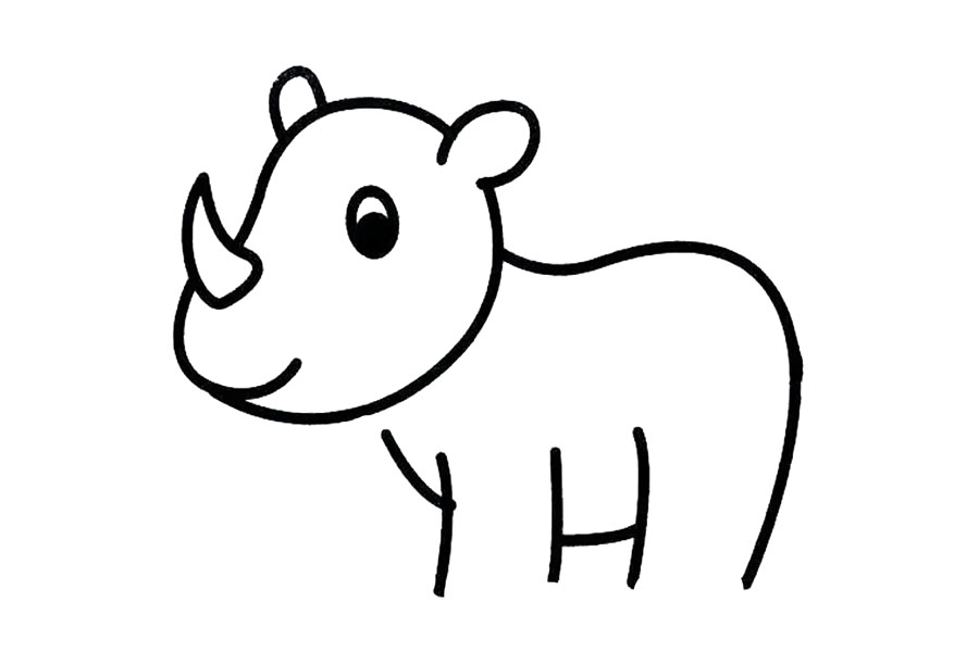 步骤3：犀牛身体画弧线，腿部可以看成字母Y和H。