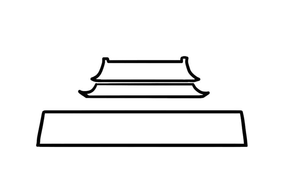 步骤3：在顶层的楼顶下画出第二层楼顶，并把最下方的底层。
