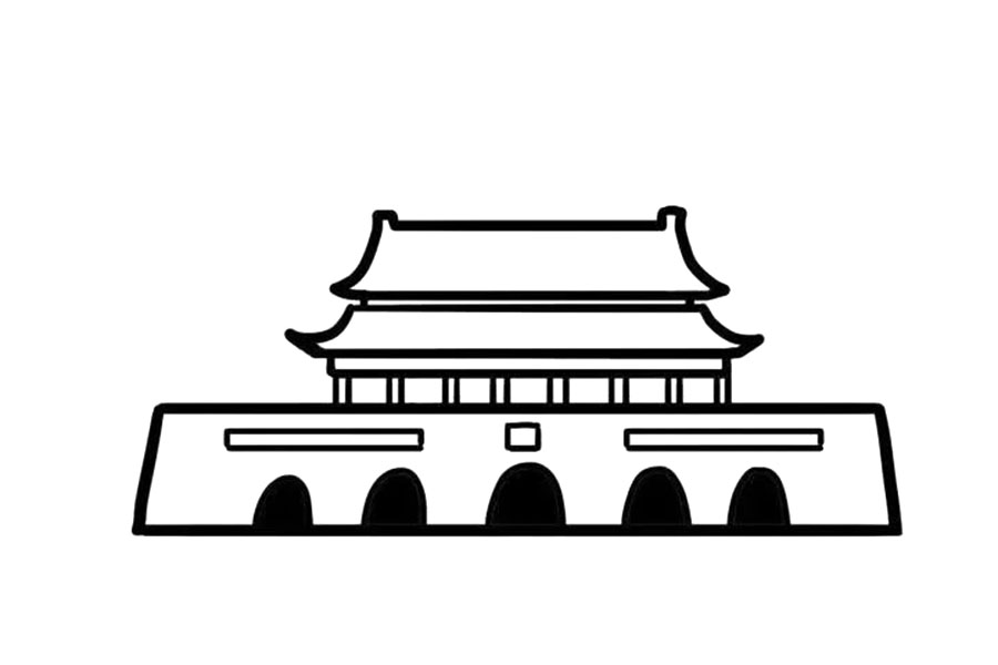 步骤5：在一层画出五个门洞，以及中间的毛主席相框和两侧的长方形语录。