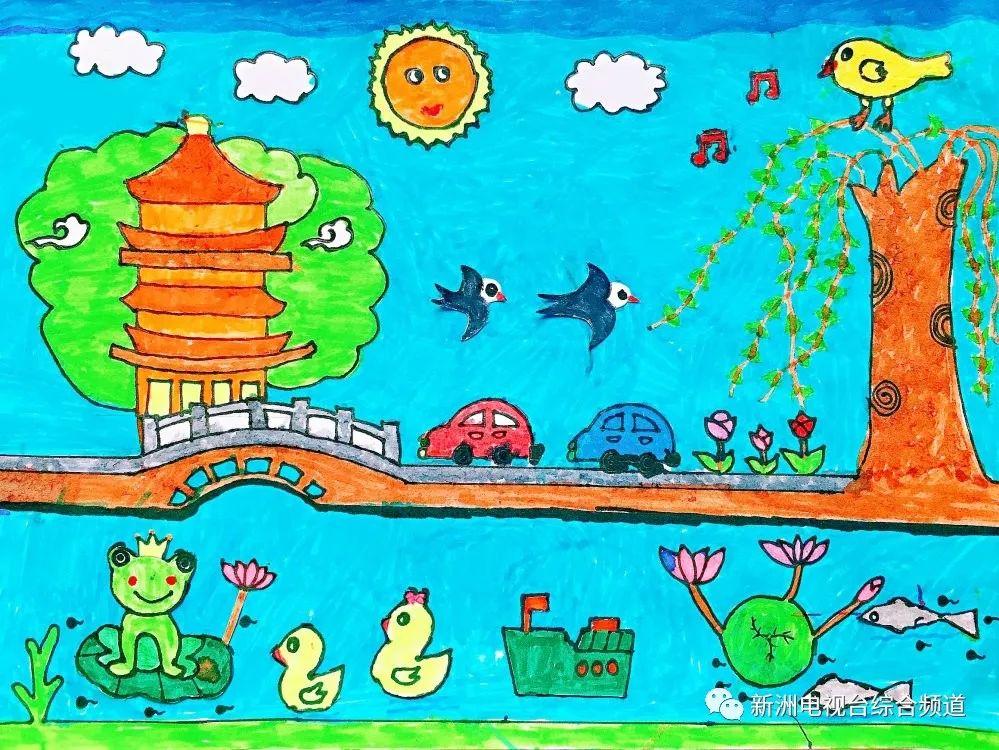 步骤7：创意说明：我做了一个很神奇的梦，我遨游了武汉，乘坐轮船看到小蝌蚪围绕着荷叶，小黄鸭比赛横渡长江，武昌鱼在水里摇摆着尾巴。还看到了雄伟壮观的黄鹤楼被绿树红花和长江辉映，桥上车水马龙，犹如一幅美不胜收的画卷。  点评：这个季节有着暖洋洋的春光、五彩斑斓的大自然，从内心深处有着不言语表的喜爱。好一幅美不胜收的画卷！