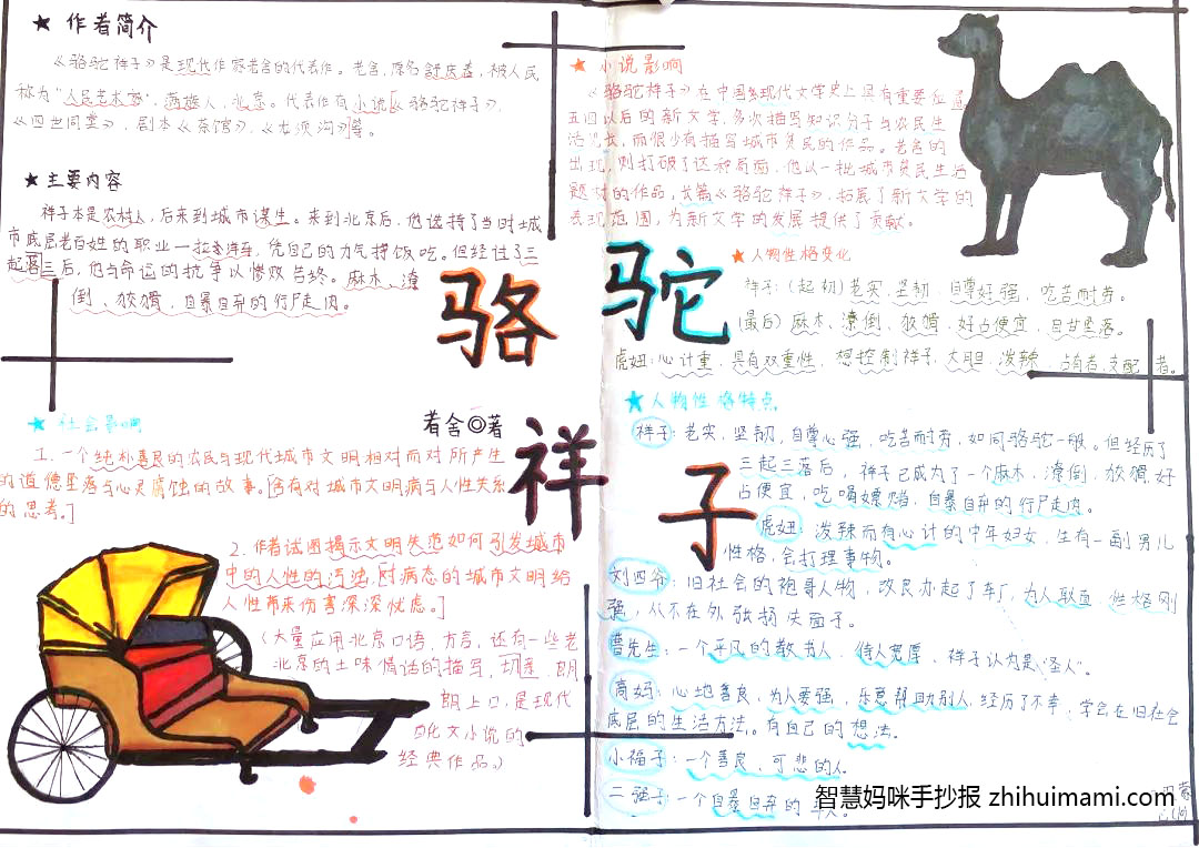 怎么画骆驼祥子思维导图手抄报-图2