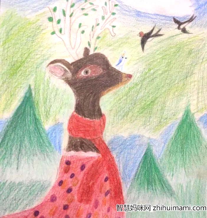 步骤8：经过七十多个日日夜夜，终于解封了。燕子也飞得多开心，瞧！鹿角上是什么？一定是鹿先生开心的横冲直撞从树上挂下来的树叶！这个春天，与众不同....