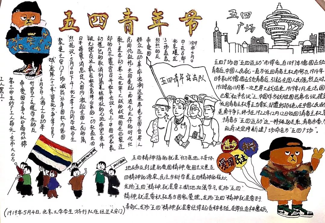 纪念五四运动103周年手抄报绘画（12张）-图1