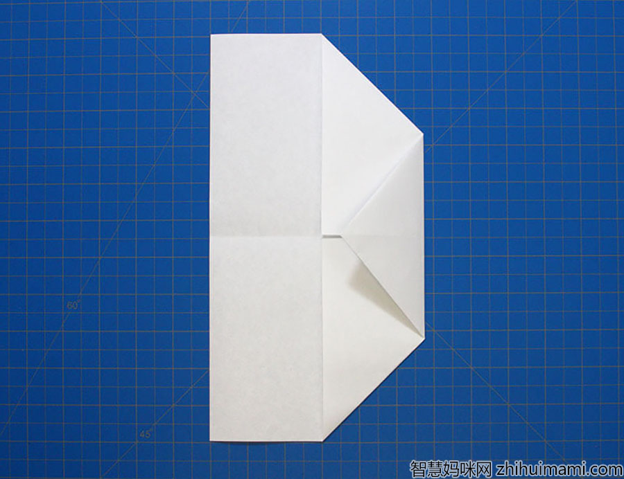 步骤3：将顶峰向下折叠到前一个折叠的边缘。