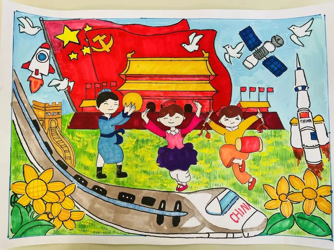 小学生简单又漂亮的喜迎二十大主题绘画（横版）-图11