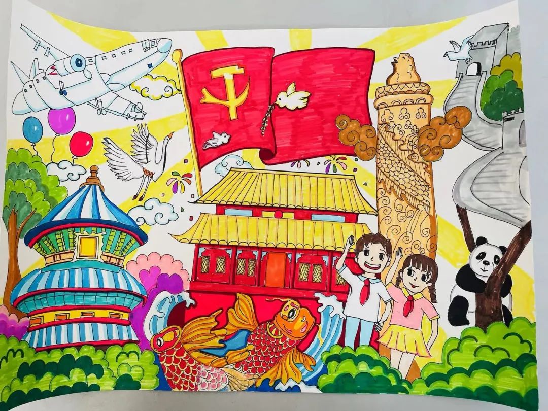 小学生简单又漂亮的喜迎二十大主题绘画（横版）-图15