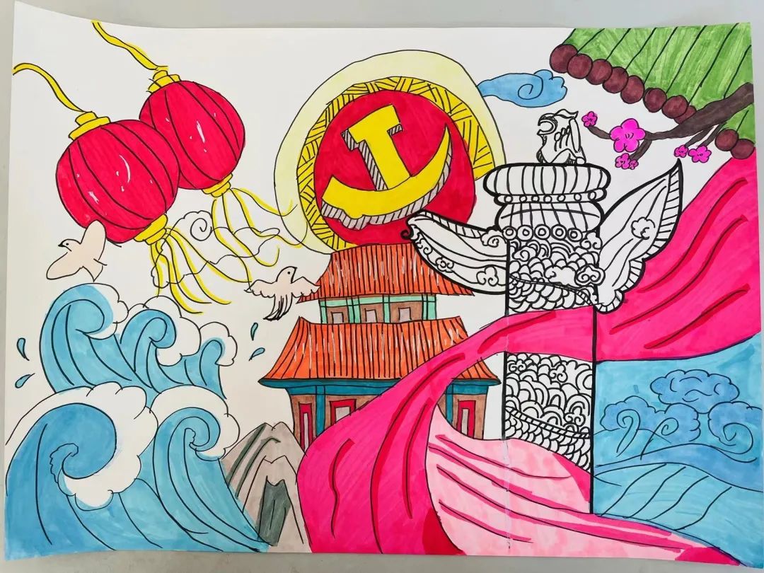 小学生简单又漂亮的喜迎二十大主题绘画（横版）-图21