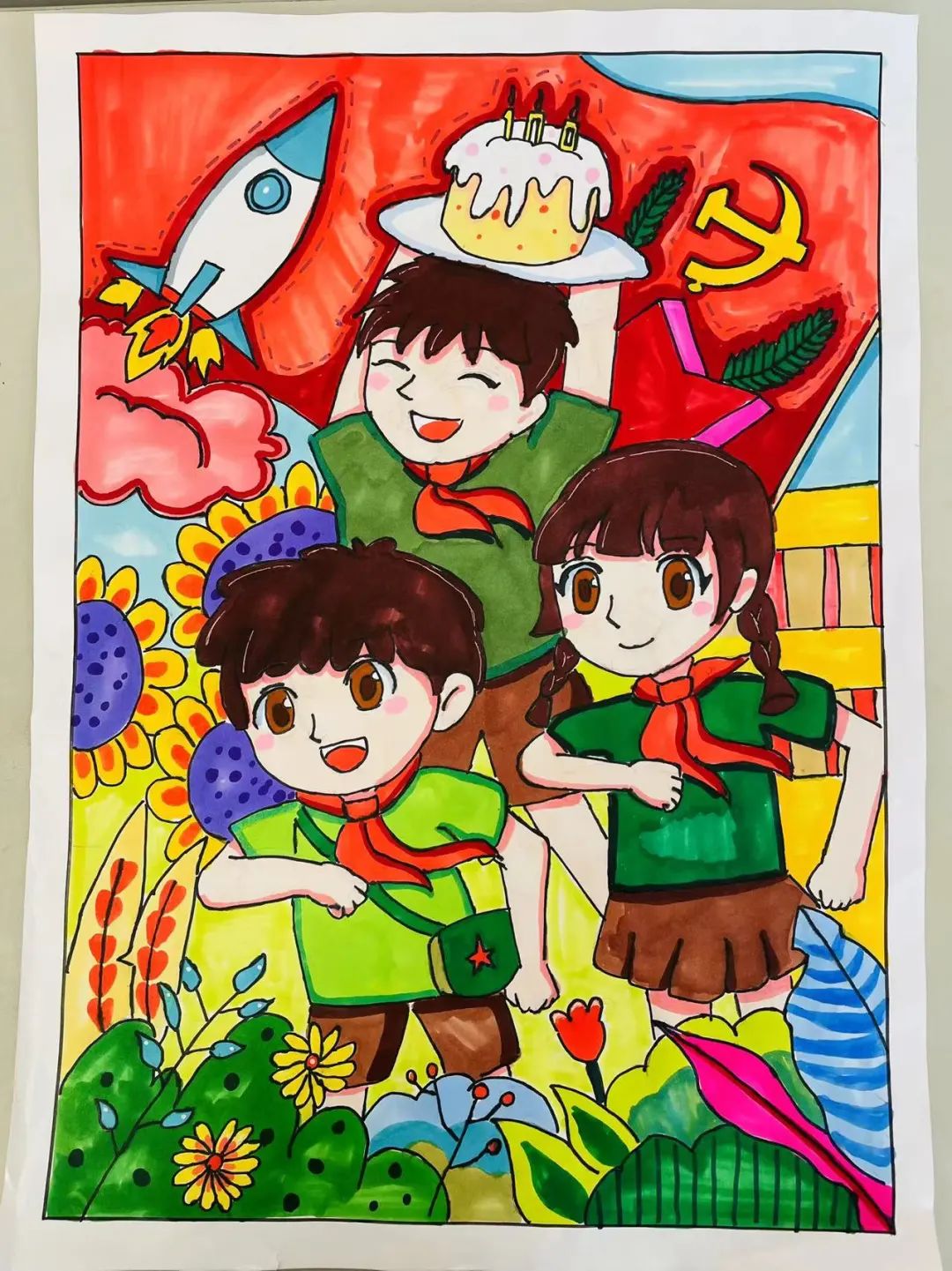 一组漂亮的竖版喜迎二十大主题绘画作品-图1