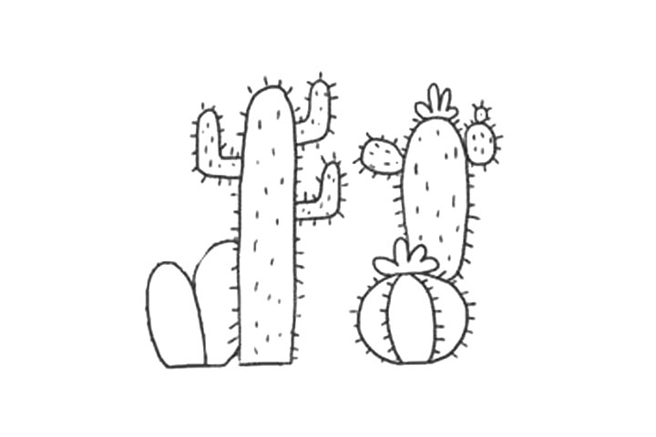 漂亮的仙人掌景观简笔画画法-图10
