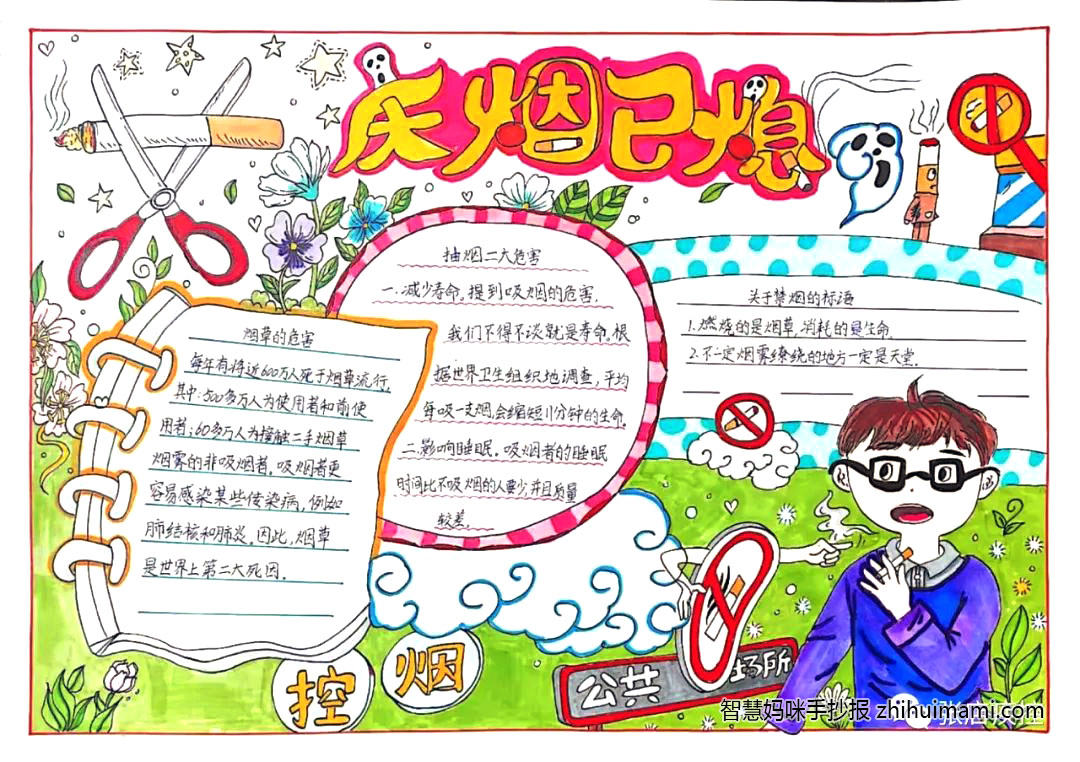 2022禁烟控烟手抄报绘画一等奖（9张）-图2