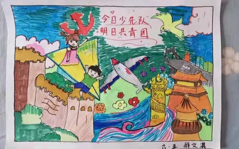 今天是少先队明天是共青团 小学生简单漂亮的建团百年主题绘画作品-图3