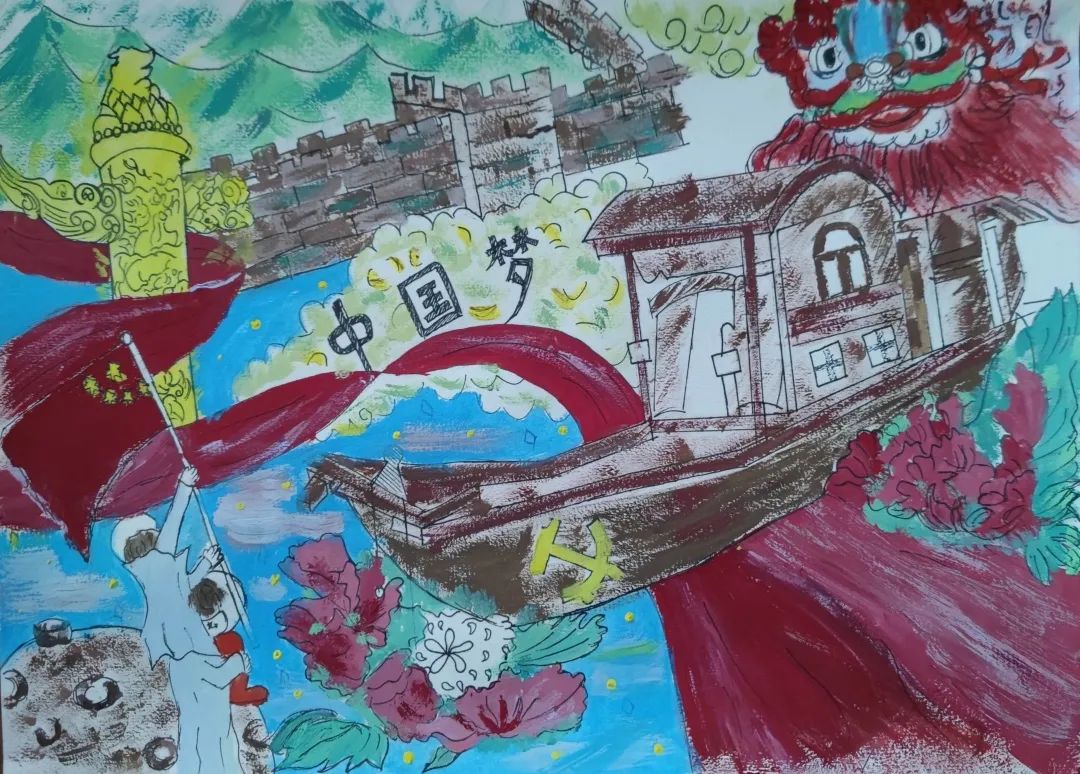 步骤3：内容以“喜迎二十大”为主题，每一笔每一画都是我脑海中的中国。那里面承载了各种各样的梦想，有你有我。我用画笔勾勒细细的线条,用美好渲染整个画面，展现中国自信，中国梦。