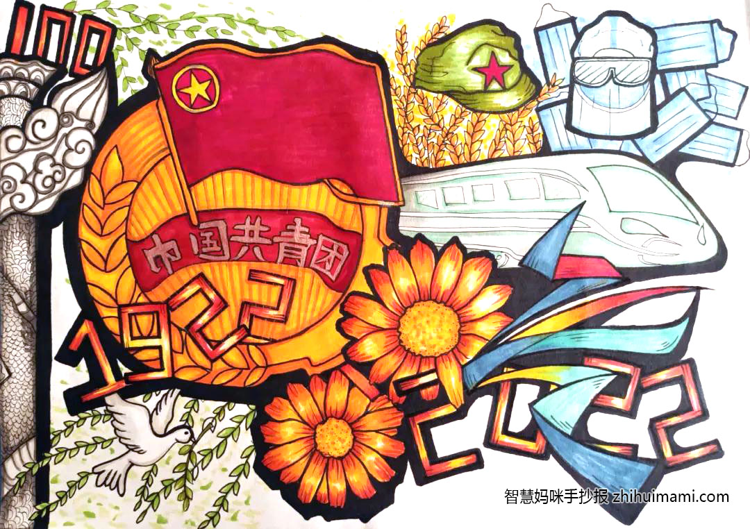 中国共产主义青年团成立100周年儿童画-图2