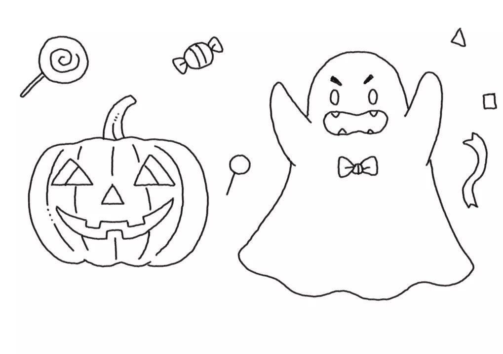 不给糖就捣蛋 万圣节南瓜灯和小捣蛋鬼简笔画-图6