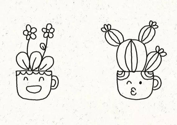 一组超可爱的盆栽简笔画-图7