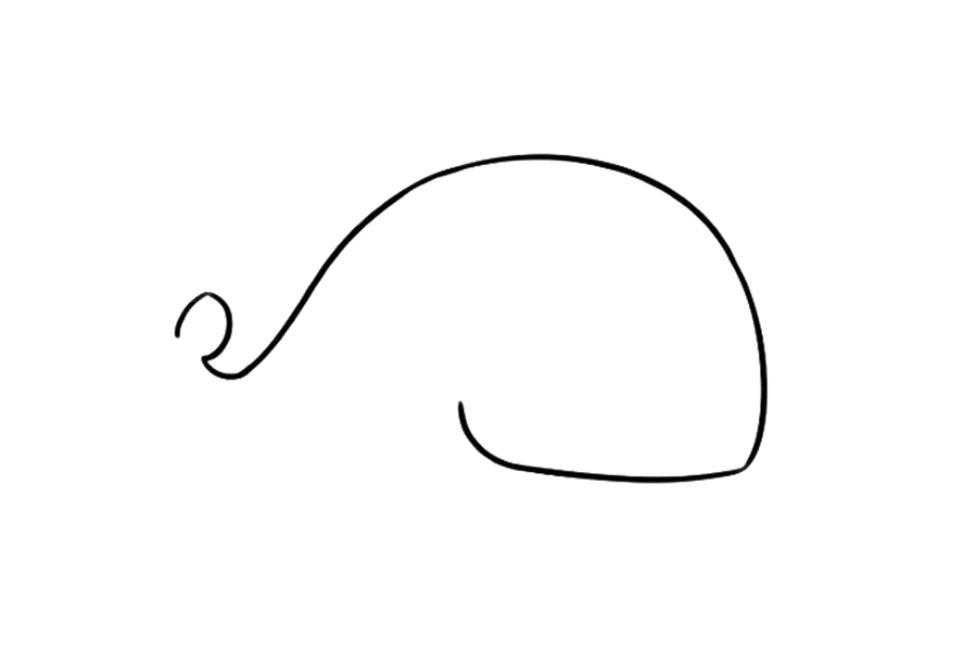 步骤1：画出鲸鱼的背部，像一个倒扣着的碗。