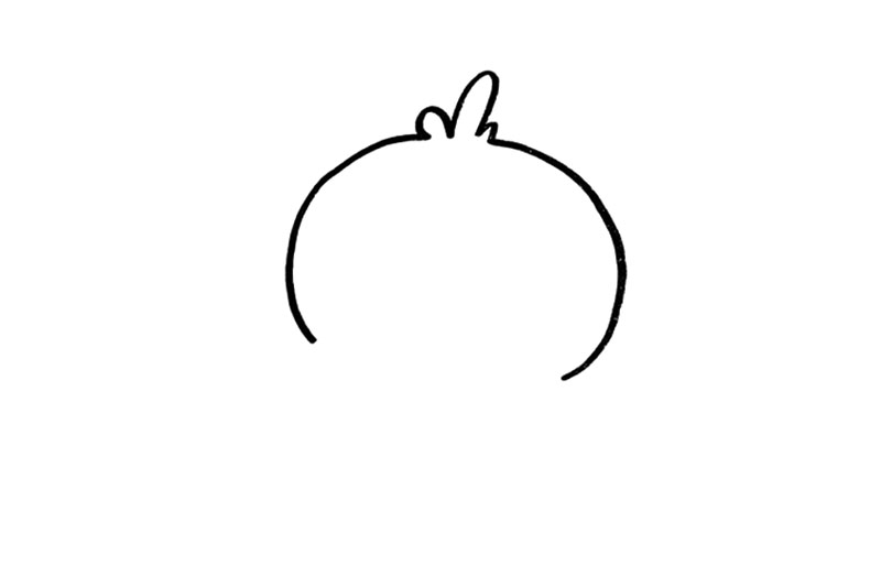 步骤1：画出小鸟的头部轮廓，头顶画上小鸟的毛发。