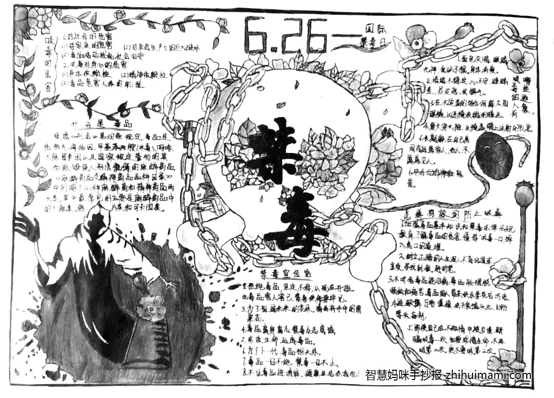 5张简单又漂亮的禁毒手抄报模板-图5