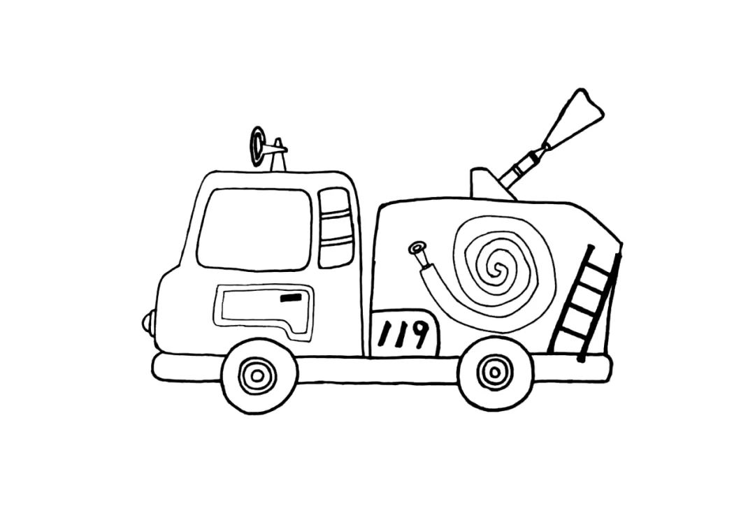 步骤1：先在纸中画出消防车的轮廓。