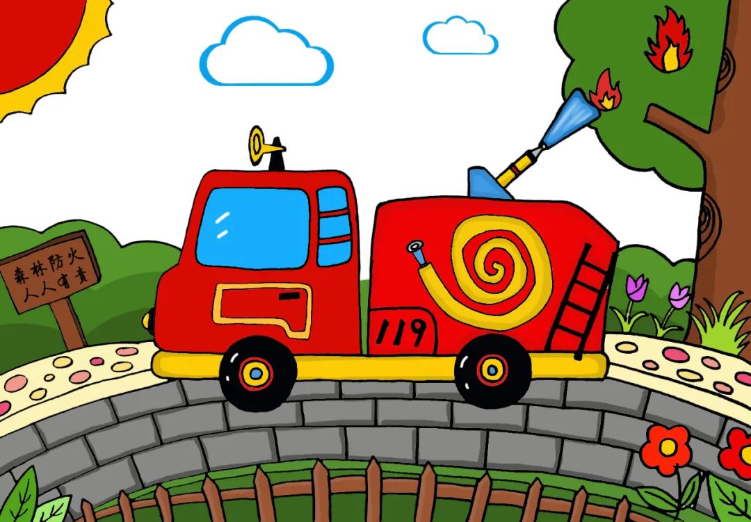 森林防火儿童绘画步骤