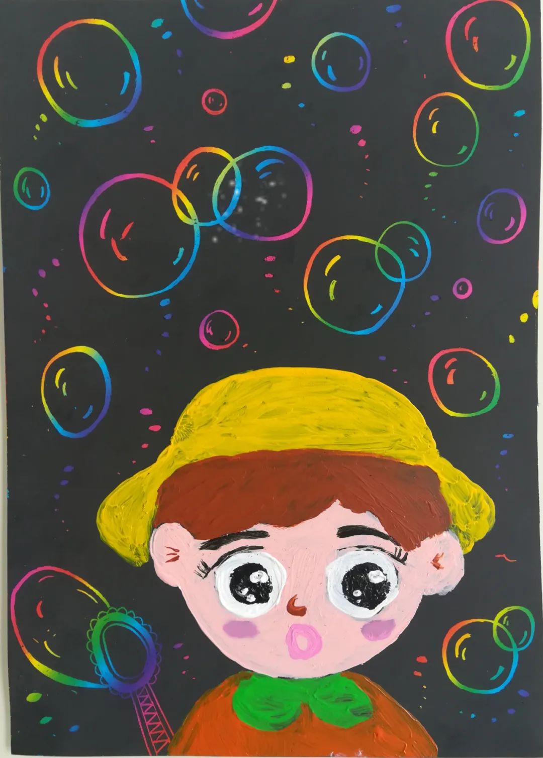 小朋友吹泡泡儿童画图片