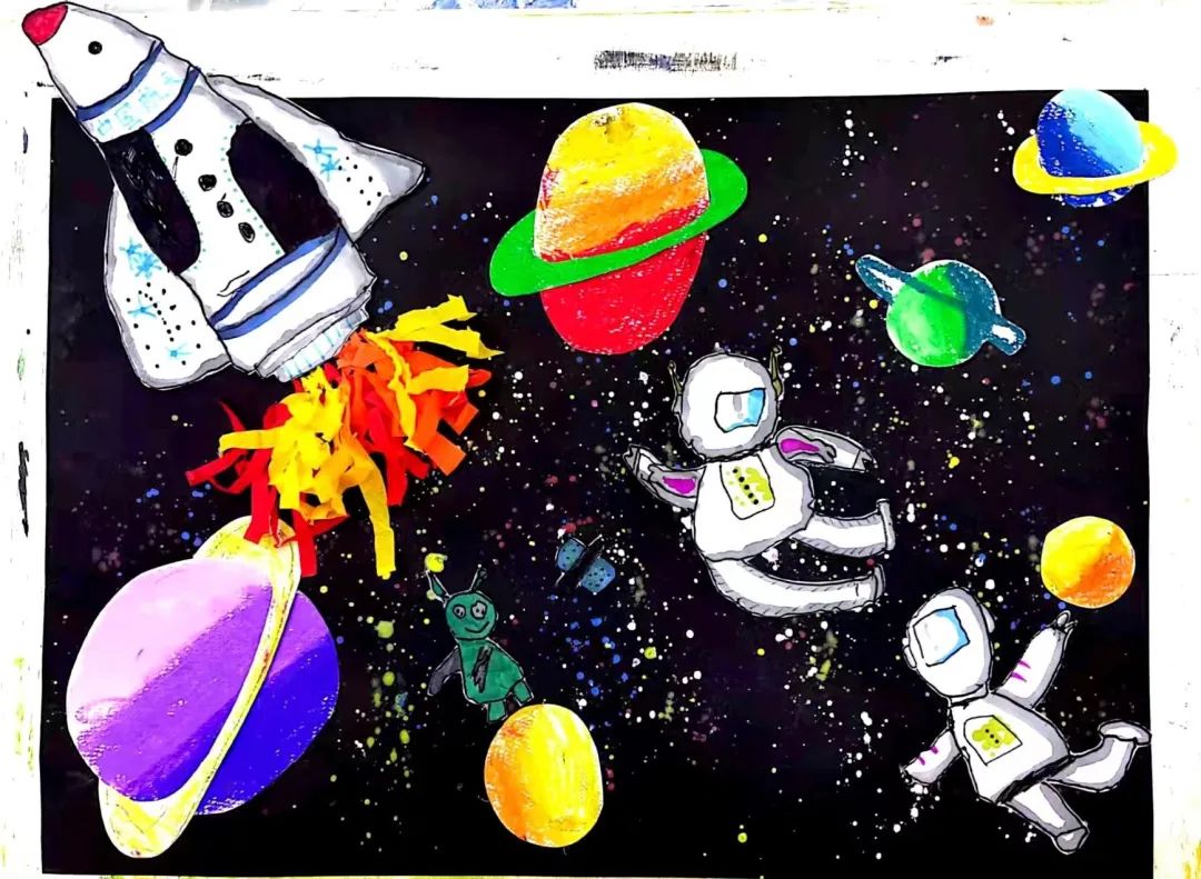 幼儿园萌娃绘画“我的航天梦”主题绘画作品-图6