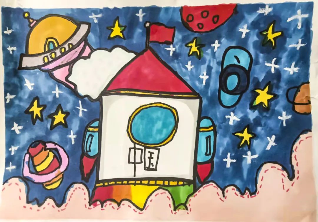 幼儿园萌娃绘画“我的航天梦”主题绘画作品-图9