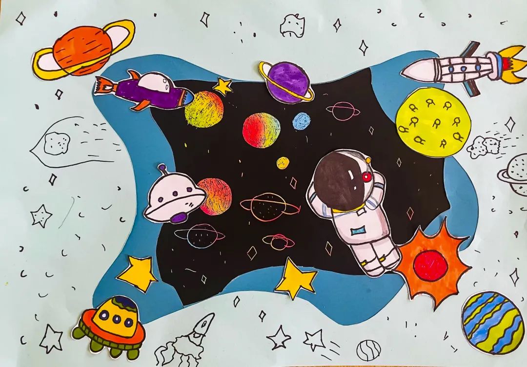 幼儿园萌娃绘画“我的航天梦”主题绘画作品-图14