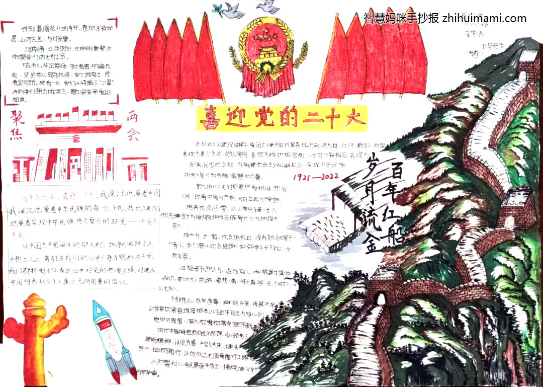 “喜迎二十大，献礼建团百年”手抄报绘画（10张）-图5
