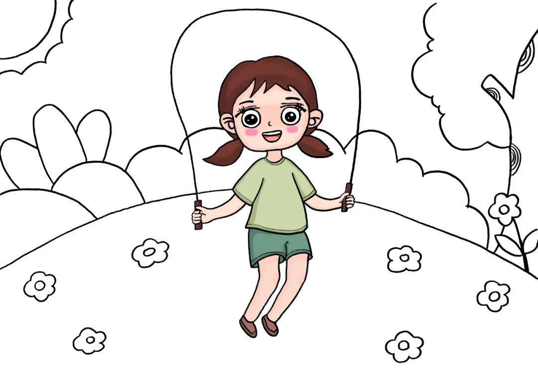 步骤3：先给小女孩上色，可以挑选自己喜欢的颜色。