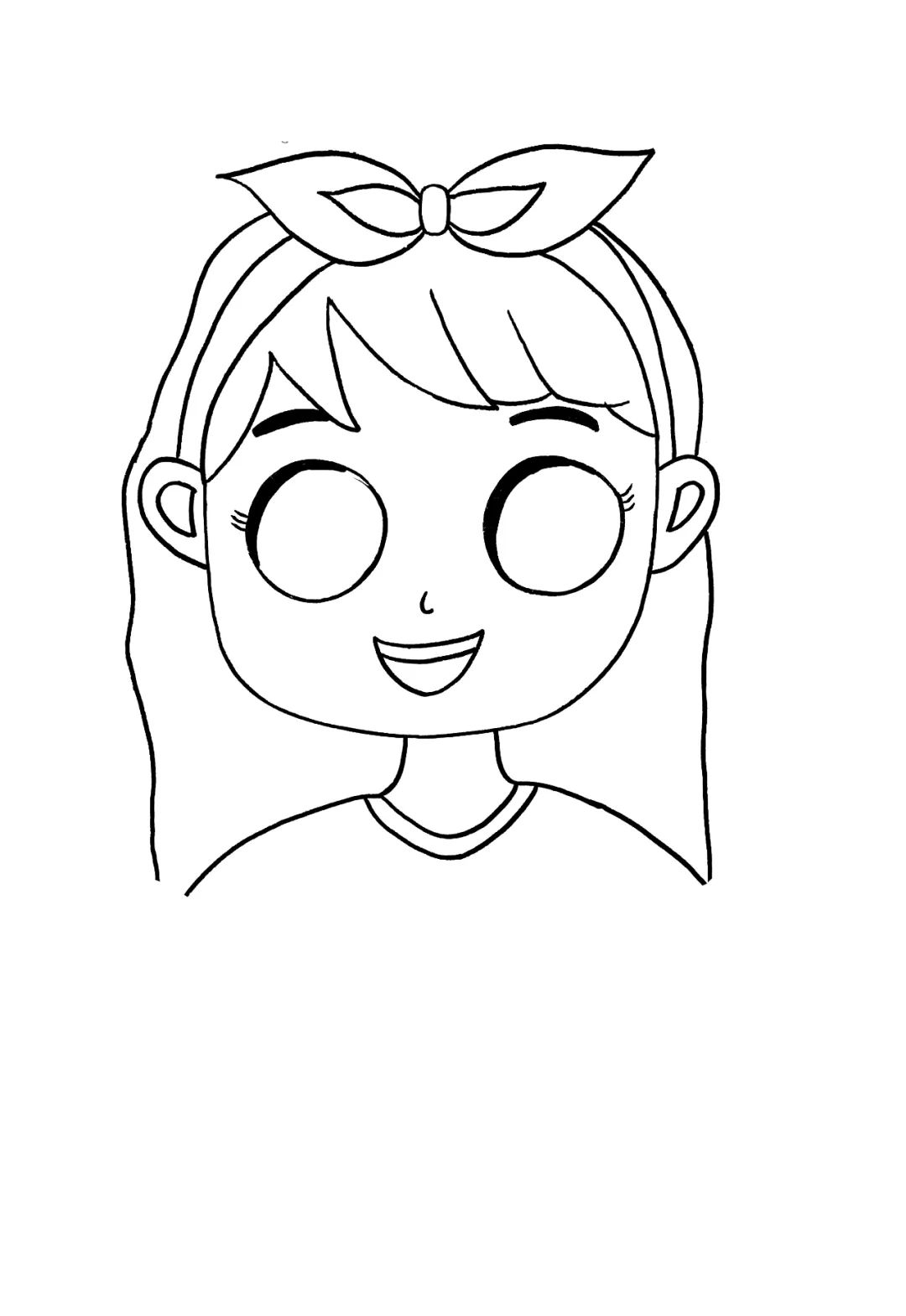 步骤1：先在纸张中央画出读书的小女孩头部。