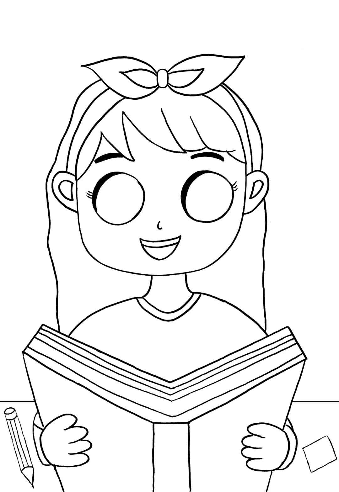 步骤2：在身体前方画出打开的书和桌子。