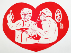 抗疫主题剪纸作品 可爱的大白-图5