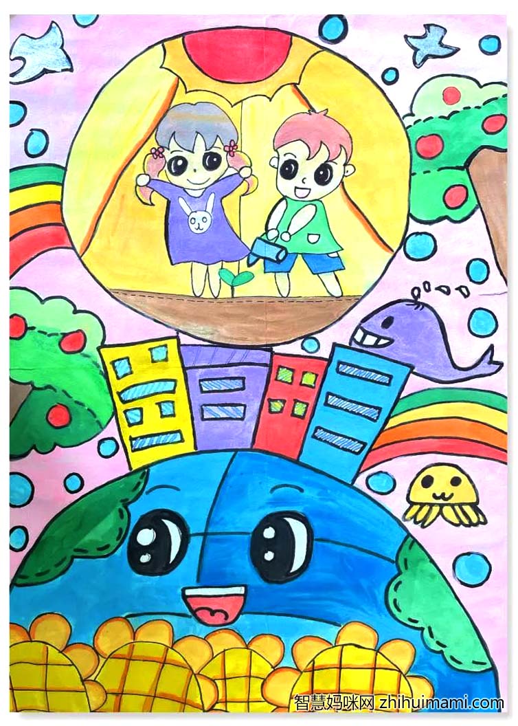 4月22日世界地球日儿童绘画作品14张-图9