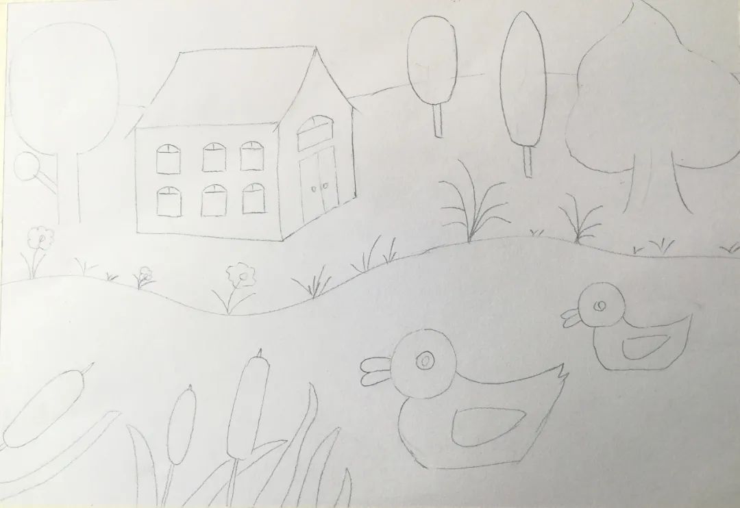 步骤1：先用铅笔画出线稿。