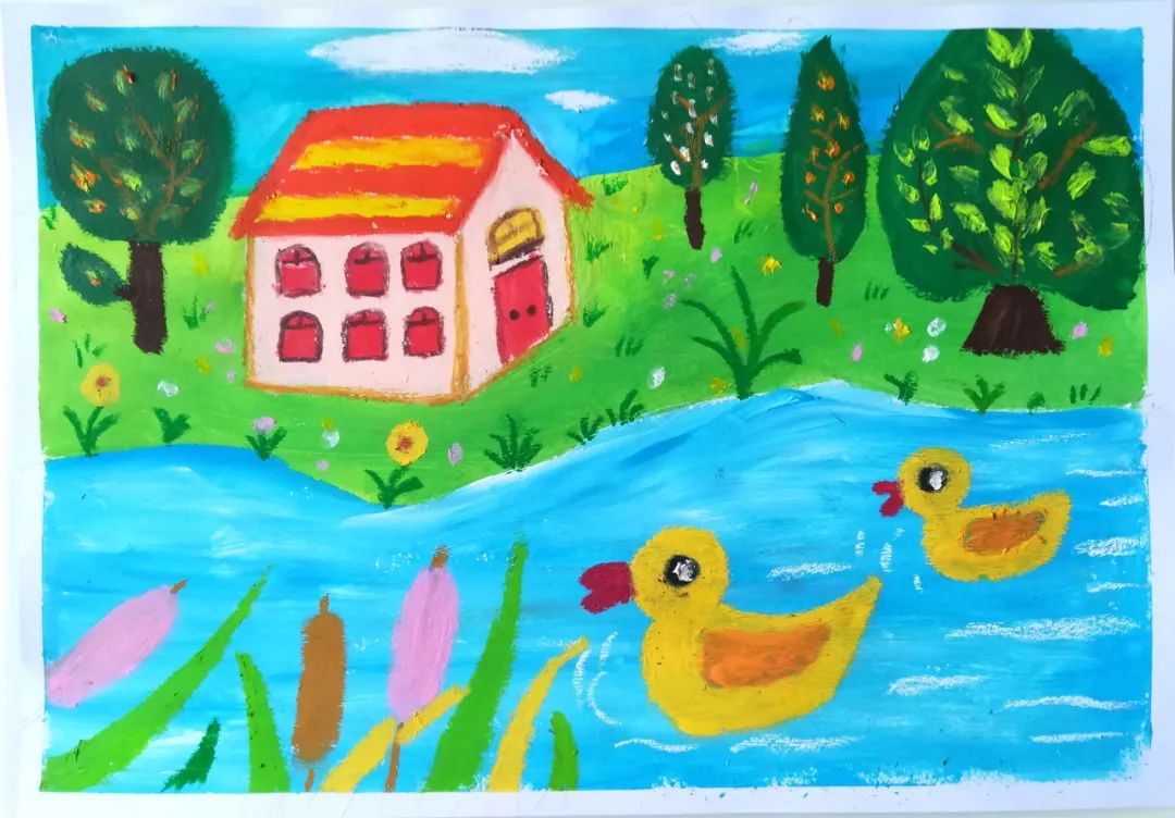 爱游泳的小鸭子儿童绘画