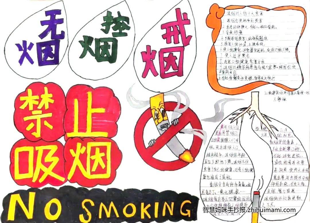 关于小学控烟的手抄报绘画-图1