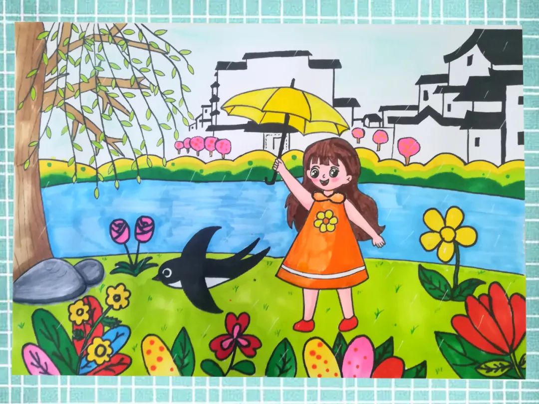 清明时节雨纷纷儿童绘画